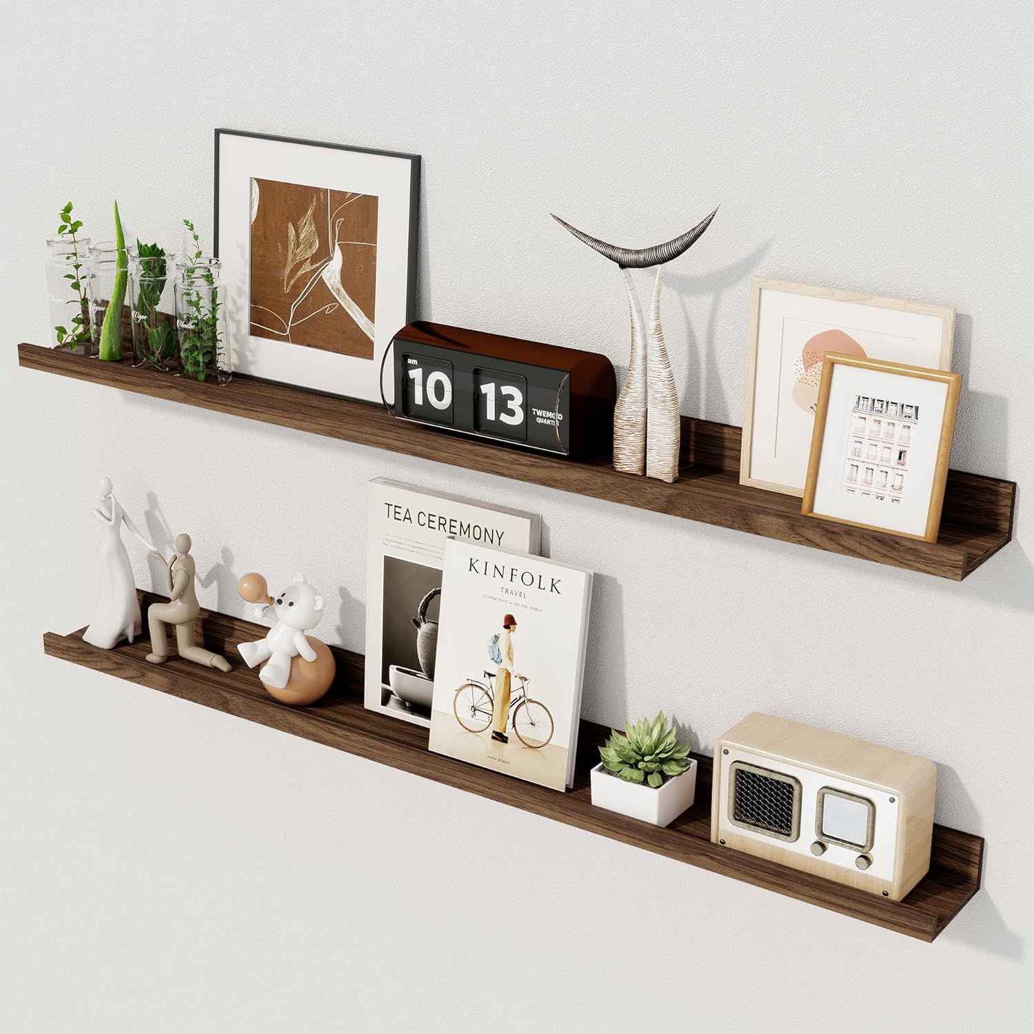 Axeman Floating Shelves for Wall - Picture Ledge Shelf Set of 2-36 Inch Floating Shelves with Lip - Walnut Picture Shelf for Wall with Ledge - Photo Ledge Shelves for Pictures Nursery Books