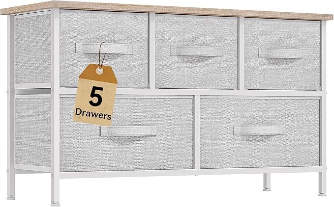 DWVO 5 Dresser for Bedroom, Storage Dresser with 5 Drawers, Wide Storage Tower, Chest of Drawers for Closet, Living Room