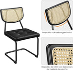 Yaheetech Rattan Dining Chairs Set of 4 Mid Century Modern Dining Room Chairs with Chrome Legs and Rattan Back for Home Kitchen, Faux Leather, Black