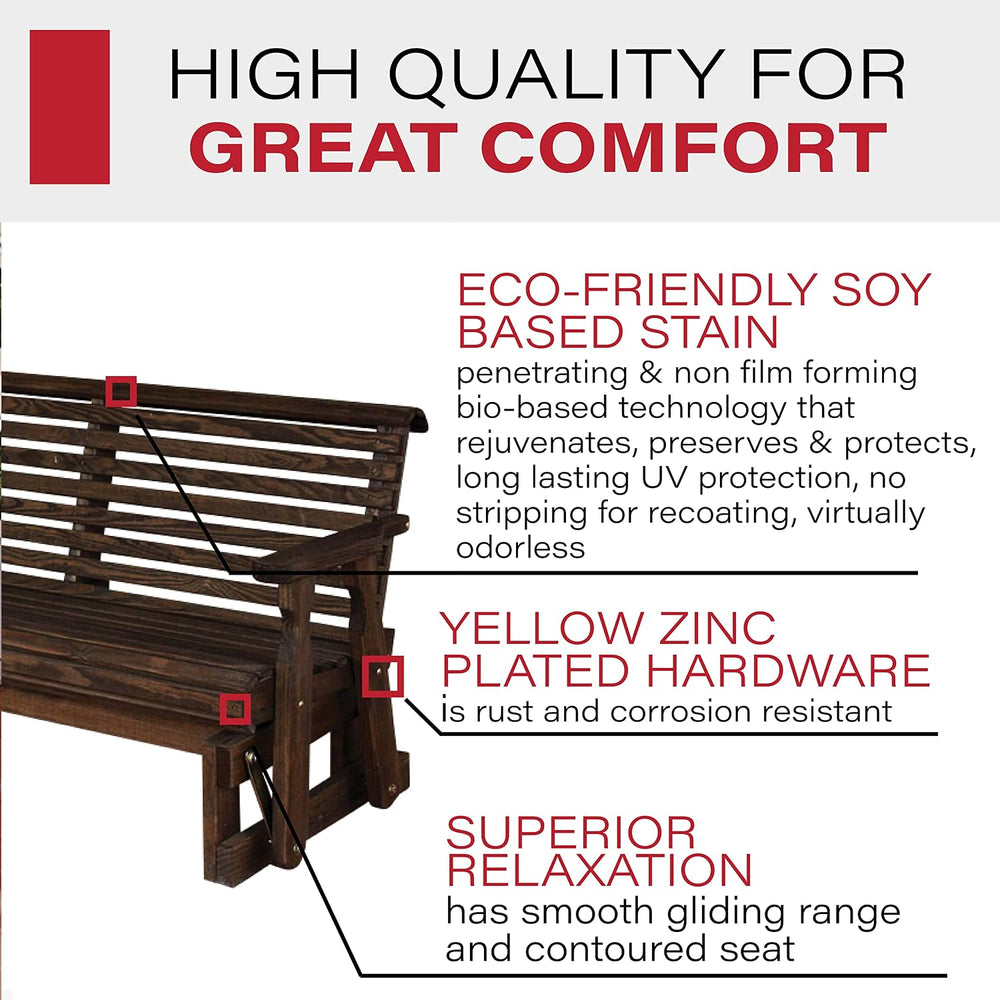 Amish Heavy Duty 800 Lb Roll Back Pressure Treated Porch Glider (4 Foot, Dark...