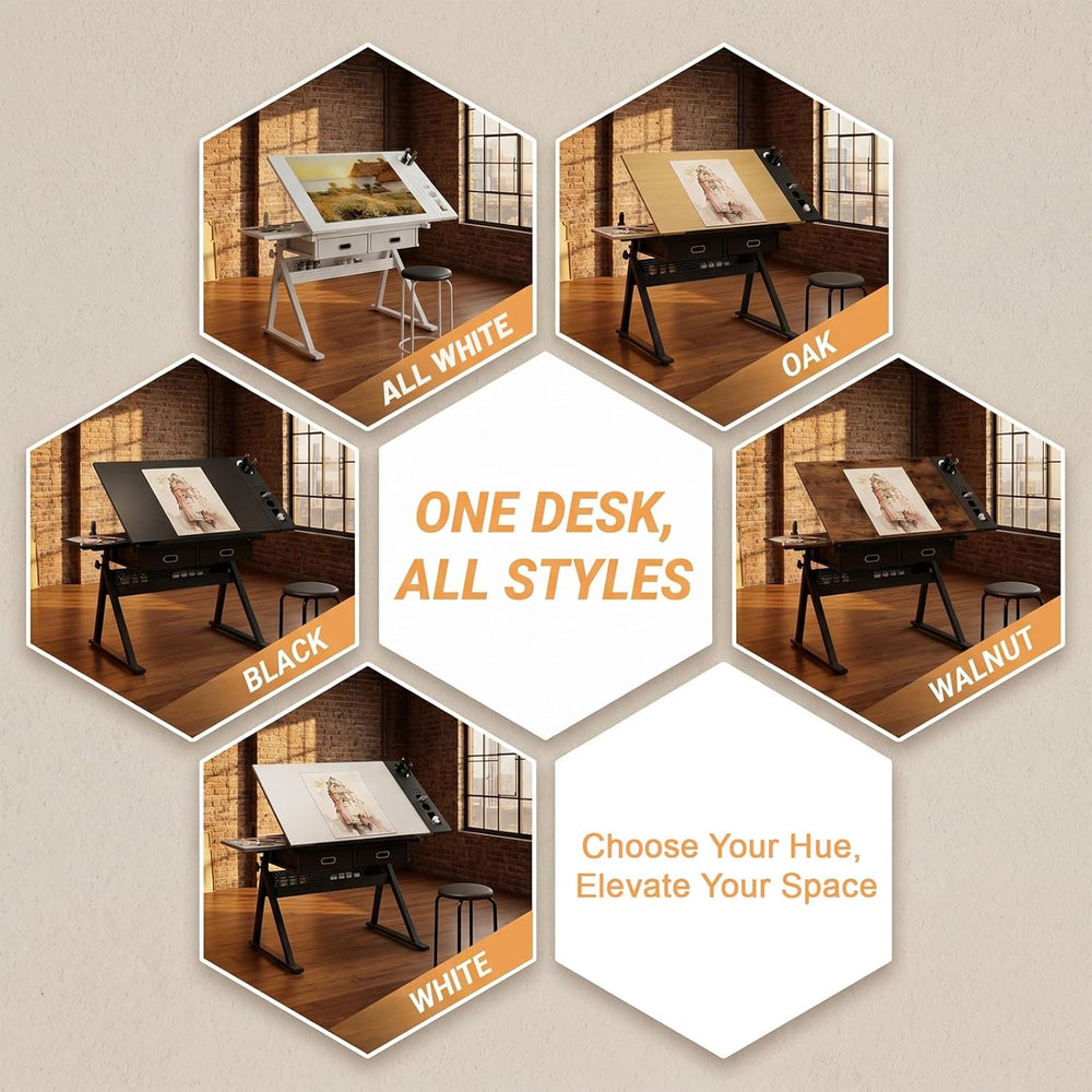 Height Adjustable Drafting Table Drawing Table Artist Desk Tilting Tabletop A...