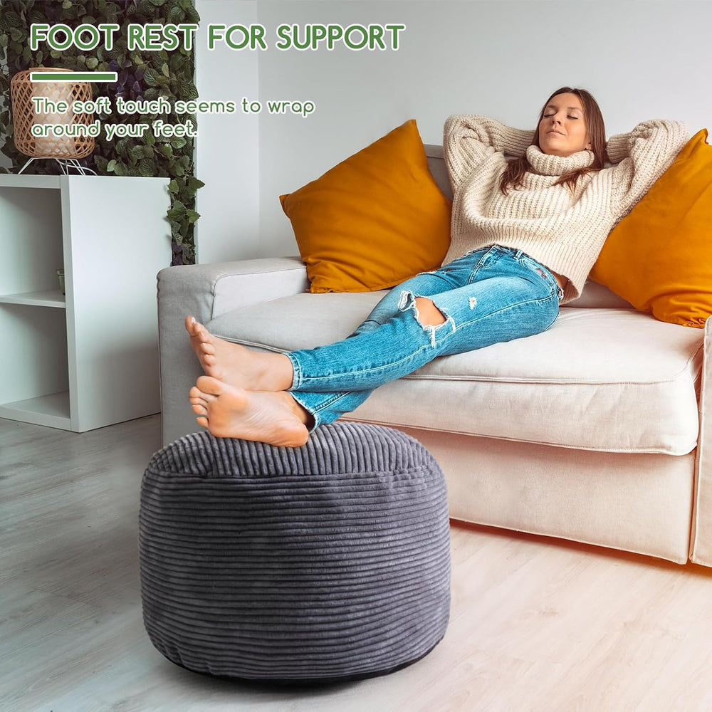 HIGOGOGO Round Stuffed Pouf Ottoman, Corduroy Poufs with Foam Chunk Filling, ...