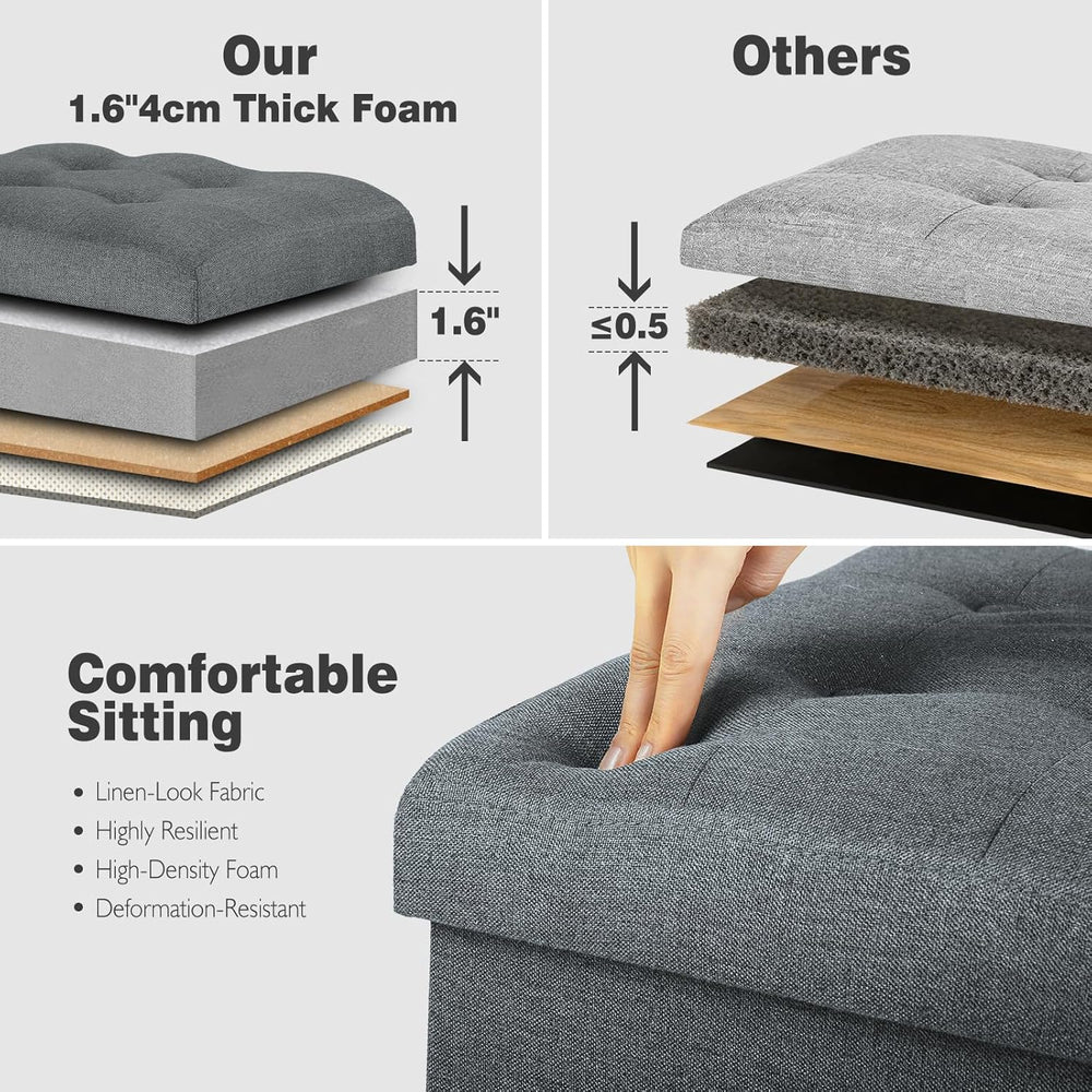 Storage Ottoman, Foot Rest Stool with Thicker Foam Padded Seat. 61L Slim Tall...
