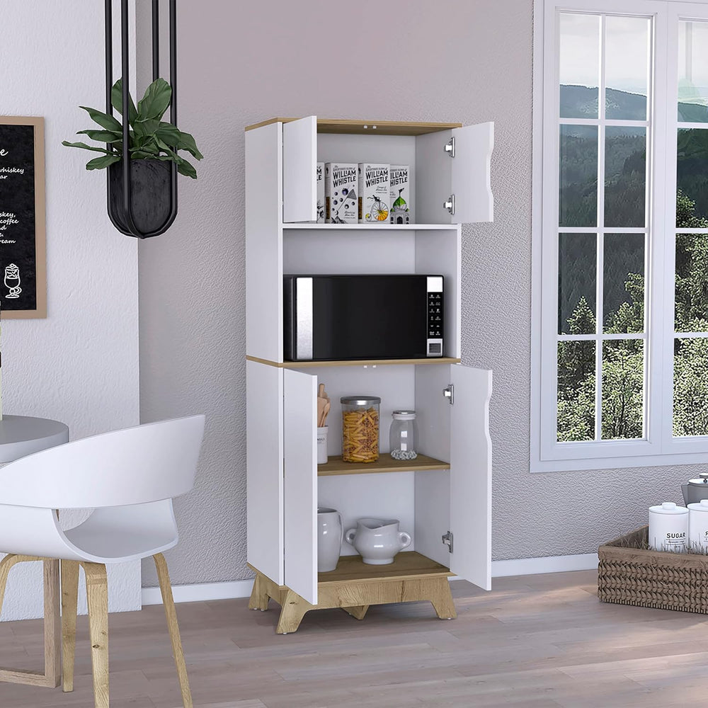 Modern Kitchen Pantry, Storage Cabinet with 4 Doors, Particle Board, for Dini...
