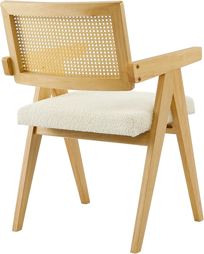 CHITA Rattan Dining Chairs Set of 2, Modern Dining Chair with 2.8inch Cushion, Rubberwood Frame Accent Chairs for Dining Room/Kitchen/Living Room, Oak
