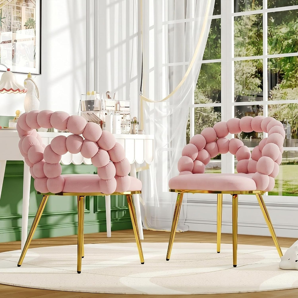 TesNus Velvet Dining Chairs Set of 2, Pink Upholstered Velvet Chairs with Gol...
