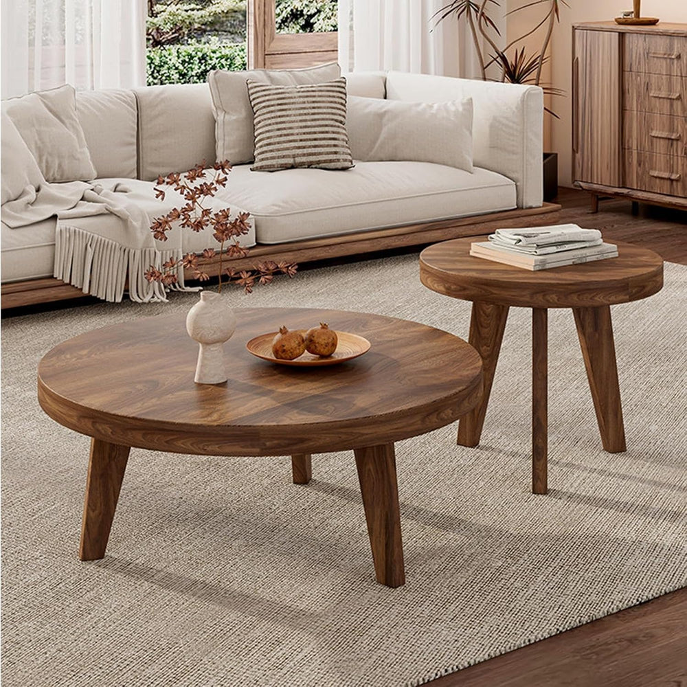Round Modern Nesting Coffee Table Set Living Room Solid Wood Center Table | M...