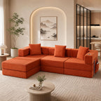 Modular Sectional Sofa, 108" L-Shaped Couch with Deep Seat | Corduroy Boneless Cloud Cushion,Modular Sofa Bed with Fixed-Shape Frame for Living Room No Assembly Required (Orange)