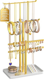 Jewelry Tower Stand Organizer for Women - Elegant Jewelry Holder Display with Necklace Holder, Earring Organizer & Bracelet Rack - Tabletop Jewelry Stand for Dresser, Vanity, Desk