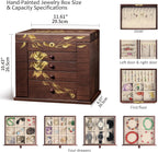 Hand-Painted Wooden Jewelry Boxes for Women - 8-Layer Large Lockable Jewelry Box with Compartments, Dresser Top Jewelry Organizer, Vintage Wooden Jewelry Storage