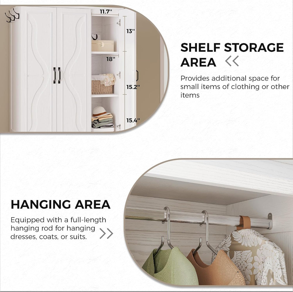 LIKIMIO Armoire Wardrobe Closet with 4 Doors and Drawers, White | Wardrobe Ca...