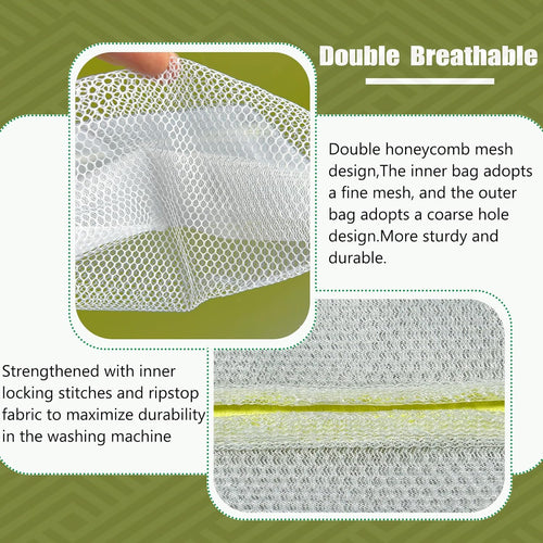 10 Pcs Laundry Bags Mesh Wash Bags, Premium Durable Double-Layer Honeycomb Mesh Laundry Bags for Delicates 12 x 16 Inches