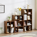 VECELO 4-Tier Modern Bookcase, 42 Inch High Storage Cabinet with Height Difference Shelves for Standard Textbooks, Floor Standing Display, 7 Cubes, Horizontal Avaiable, Easy Assembly, Rustic Brown