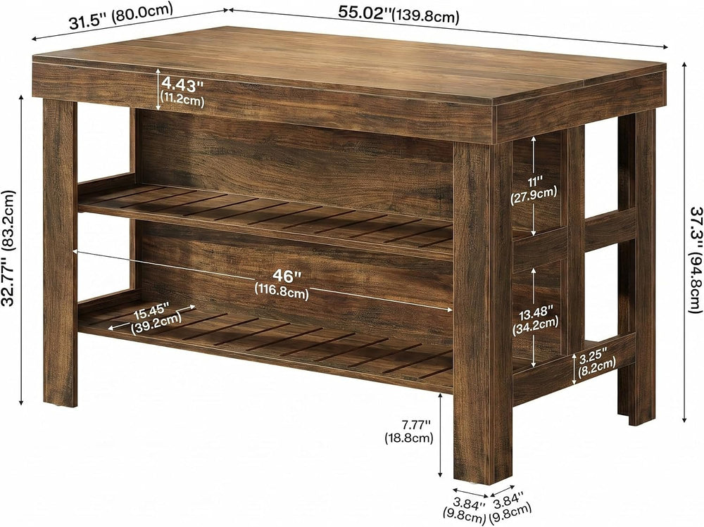 Tribesigns 55.1-Inch Kitchen Island with Seating and Storage, 3-Tier Large Fa...