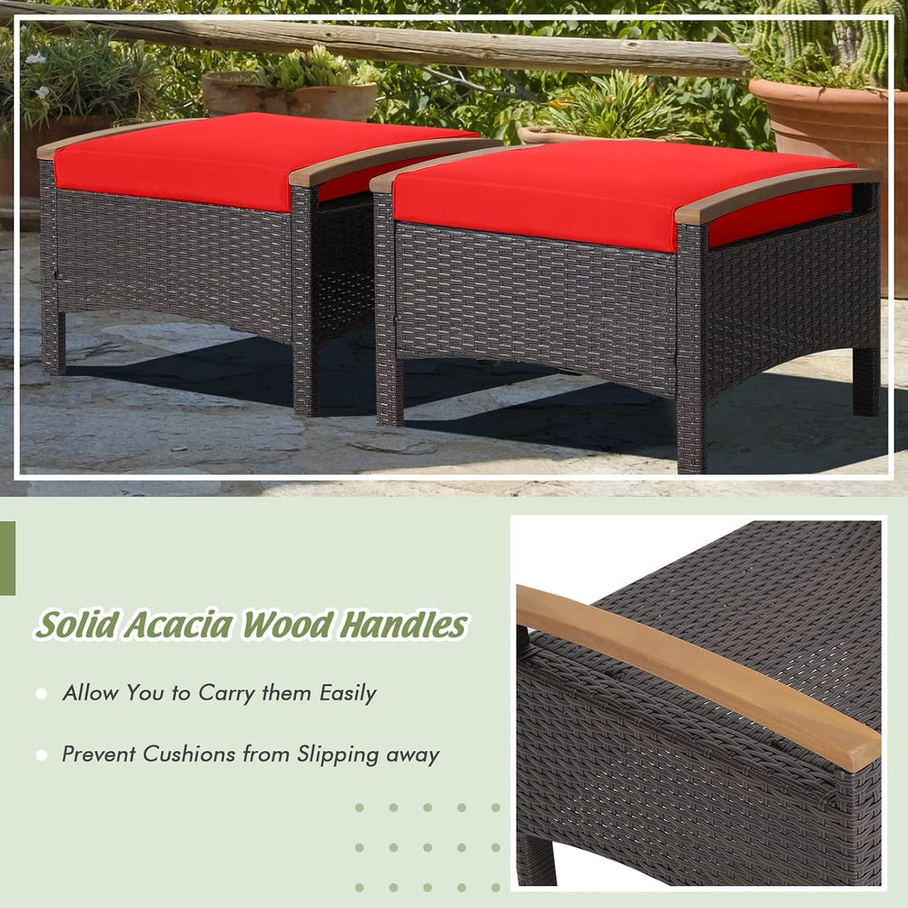 HAPPYGRILL Set of 2 Outdoor Patio Ottoman PE Rattan Wicker Ottomans with Remo...