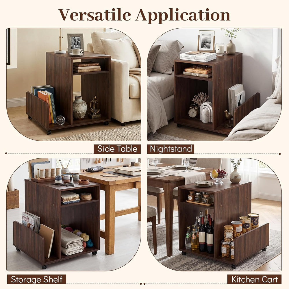 Giantex Rolling End Table with Storage, 3-Tier Mobile Sofa Couch Side Table w...