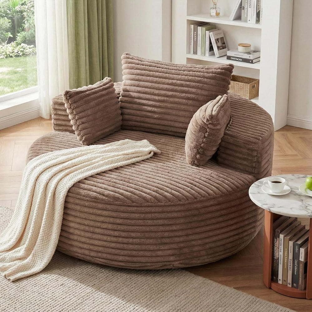 55''Oversized Round Chair Lounge Chaise Indoor, Modern Upholstered Co...