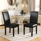 LSSPAID Dining Chairs Set of 2, PU Leather Upholstered Dining Room Chairs with Nailhead Trim and Solid Wood Legs for Home and Kitchen, Black
