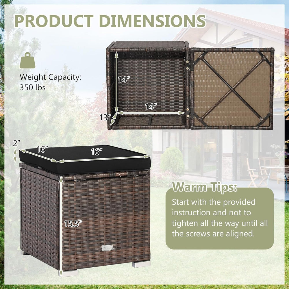 ORALNER 16" Outdoor Ottoman, Set of 2 Wicker Ottoman with Storage, All-W...