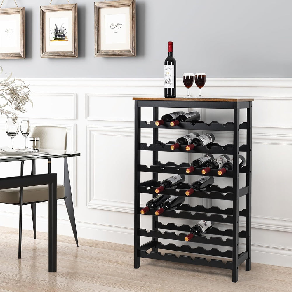 VASMIA 42 Bottles Bamboo Wine Rack,7-Tier Wine Rack Freestanding Floor with T...