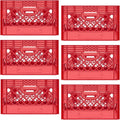 Heavy Duty Plastic Storage Milk Crates, Stackable Utility Organizer Bins, 19x11x13 Inches, 6 Pack, Made in USA, 24 Qt/6 Gallon Capacity (Red)