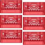 Heavy Duty Plastic Storage Milk Crates, Stackable Utility Organizer Bins, 19x11x13 Inches, 6 Pack, Made in USA, 24 Qt/6 Gallon Capacity (Red)