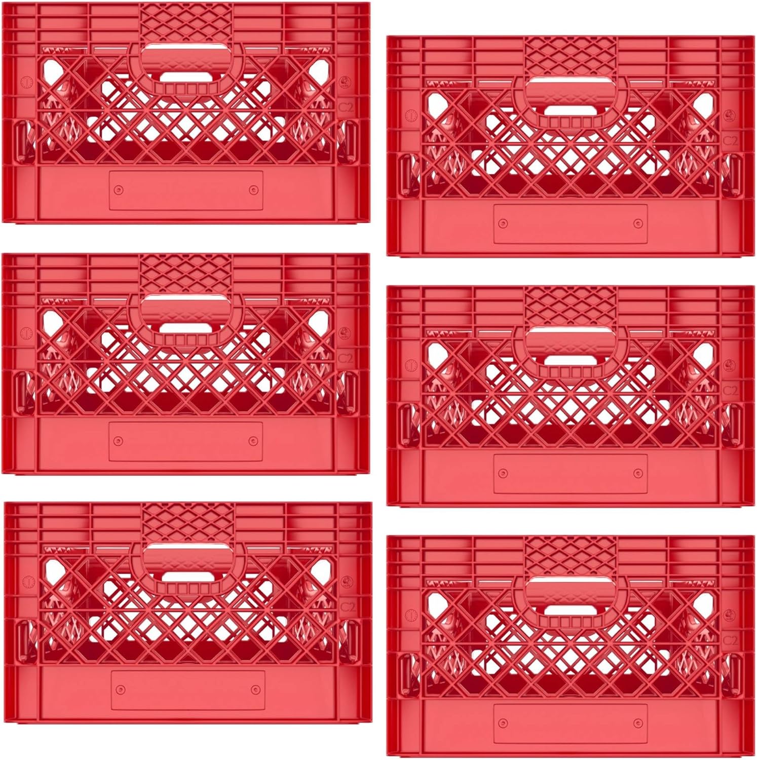 Heavy Duty Plastic Storage Milk Crates, Stackable Utility Organizer Bins, 19x11x13 Inches, 6 Pack, Made in USA, 24 Qt/6 Gallon Capacity (Red)