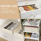 Criusia 3 Pack Sock Underwear Drawer Organizer Dividers, 64 Cell Fabric Foldable Cabinet Dresser Closet Organizers and Storage Boxes for Organizing Socks, Underwear, Ties (16+24+24 Cell, Beige)