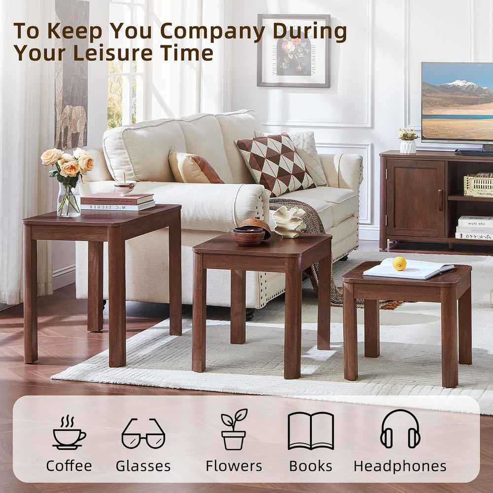 Joaxswe Farmhouse Nesting Tables Set of 3, Walnut | Nesting Side Tables with ...