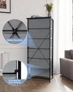 Tall 6-Drawer Fabric Dresser Tower for Closet, Vertical Storage, Gray | Sturdy Steel Frame, Wood Top and Easy Pull Fabric Bins Handles - Organizer Unit for Bedroom, Hallway, Entryway