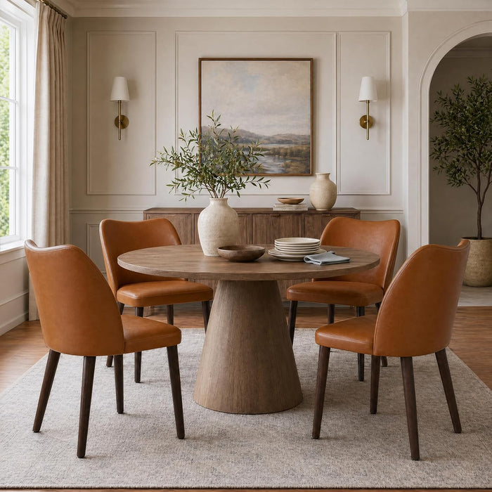 COLAMY Upholstered Dining Chairs Set of 4, Modern PU Leather Dining Room Kitchen Side Chair with Padded Seat and Wood Legs Restaurant/Cafe,Light Brown