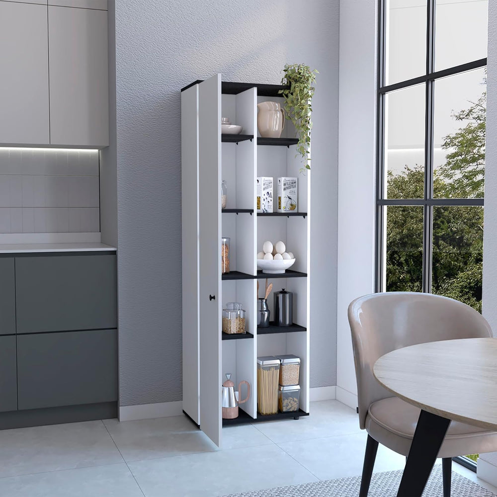 23.6" D*11.8" W*66.9" H White Corner Kitchen Pantry, 8 Black S...