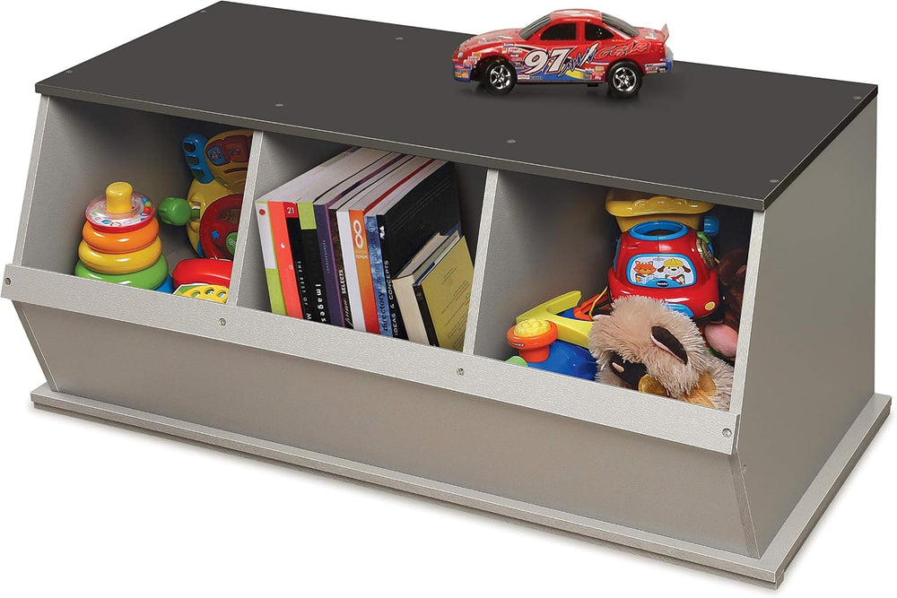 Badger Basket Three-Bin Stackable Storage Cubby – Woodgrain Gray, Expandable ...