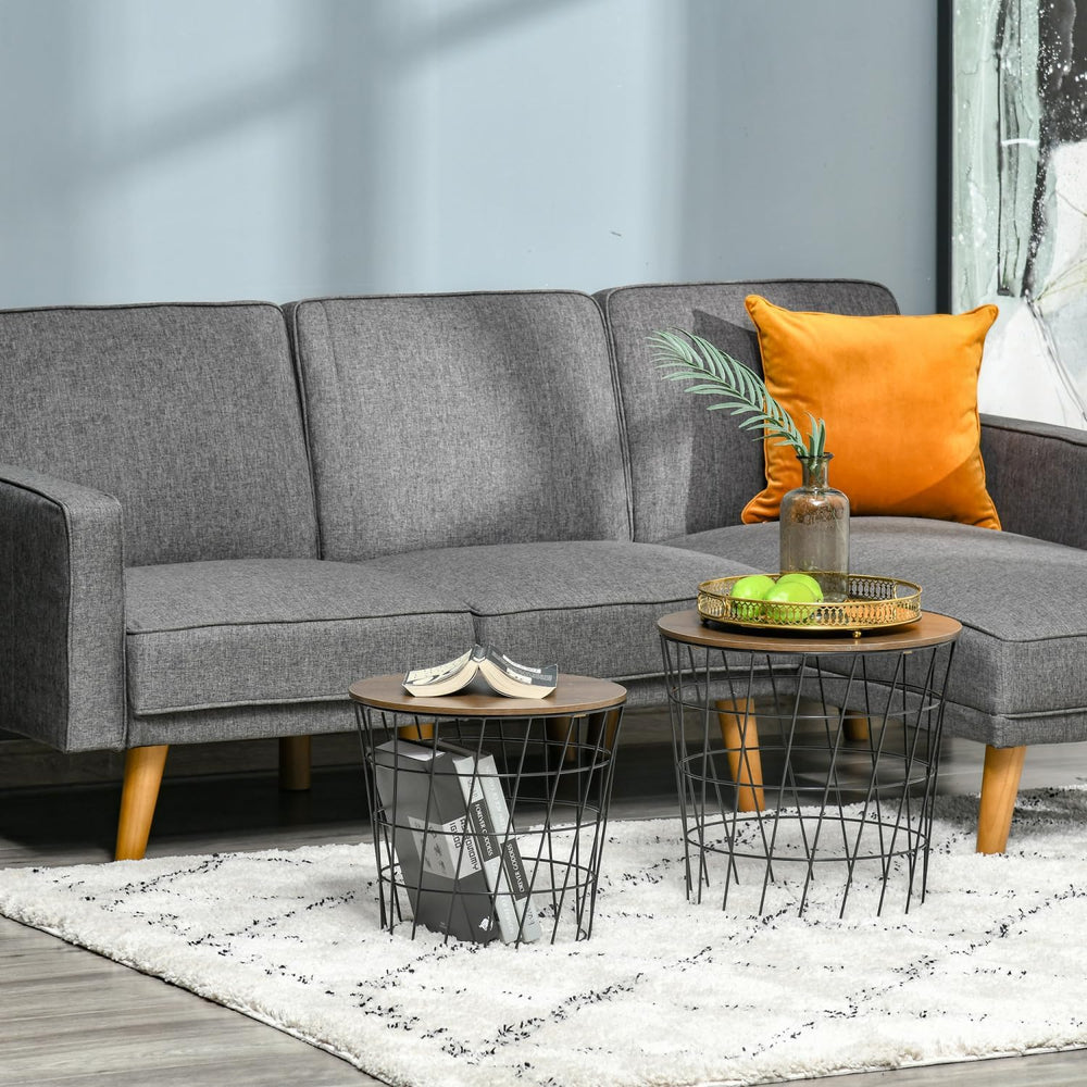Nesting Tables Set of 2 with Storage, Round Accent Side Tables for Living Roo...