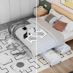 Bamboo Underbed Storage Containers with Wheels & Bag 2 Pack, Large Under Bed Rolling Storage Bins Wood Under Bed Clothes Storage Stackable Drawers for Bedroom Closet Under Crib Toy(White)