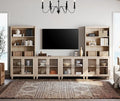 WAMPAT Entertainment Center with Bookshelves for TVs up to 75", Farmhouse Wall Unit TV Stand with Glass Doors, Media Console Table for Living Room, Bedroom & Home Theater, Light Oak