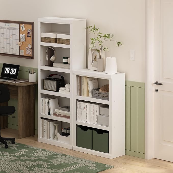Furinno Rail 3-Tier Open Shelf Bookcase with Classic Style Edges, White