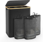 Hampers for Laundry Basket with Lid, 160L Extra Large 3 Section Clothes Divided Organizer for Bedroom, Laundry Room, Dirty Clothing Hamper, Black