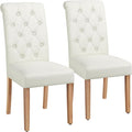 Yaheetech Dining Chairs Set of 2 Fabric Upholstered Dining Room Chairs with Button Tufted High Back and Solid Wood Legs for Kitchen/Living Room/Restaurant, Modern Style, Beige