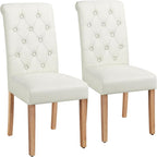Yaheetech Dining Chairs Set of 2 Fabric Upholstered Dining Room Chairs with Button Tufted High Back and Solid Wood Legs for Kitchen/Living Room/Restaurant, Modern Style, Beige