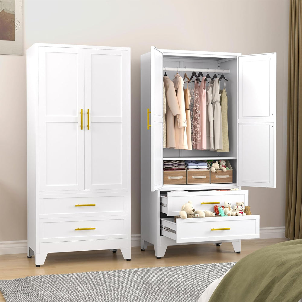 GAIOUS Metal Wardrobe Cabinet with Hanging Rod, Clothing Storage Cabinets