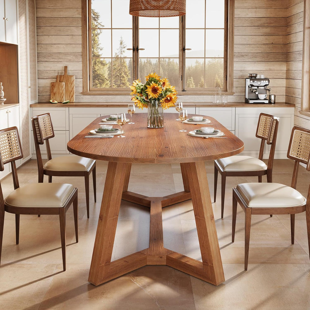 63" Solid Wood Oval Dining Table, Farmhouse Kitchen Table for 4-6 People...