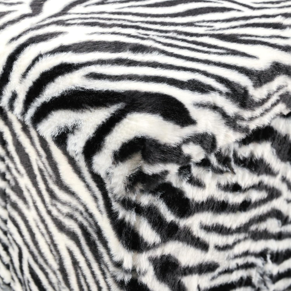 Luxe Faux Fur Storage Ottoman, Zebra Black/White, 15 x 15 x 15 in | Engineere...