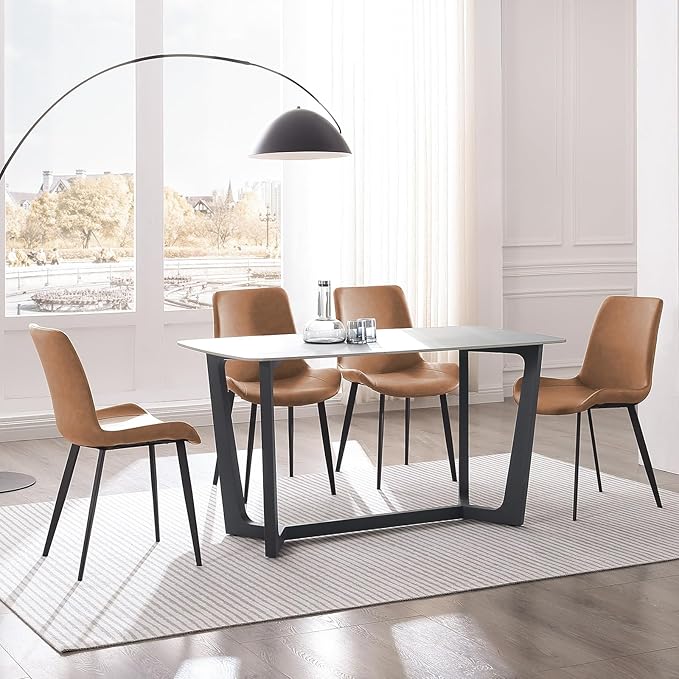 Dining Chairs, Modern PU Leather Dining Room Chair with Sturdy Metal Legs, Upholstered Seat Dinner Chairs Accent Side Chairs for Indoor Kitchen Living Room (Brown, Set of 8)