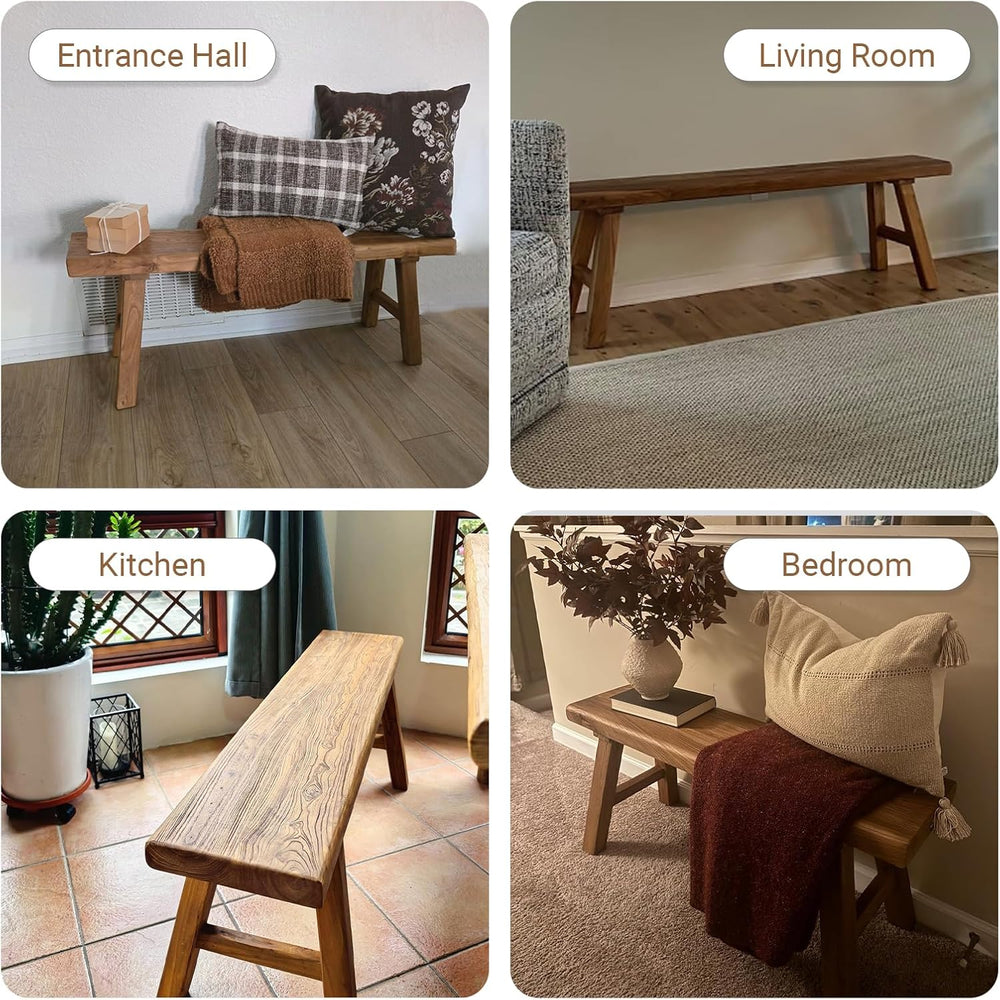 32” Farmhouse Wooden Living Room Dining Indoor Multifunctional Elm Benches Wo...