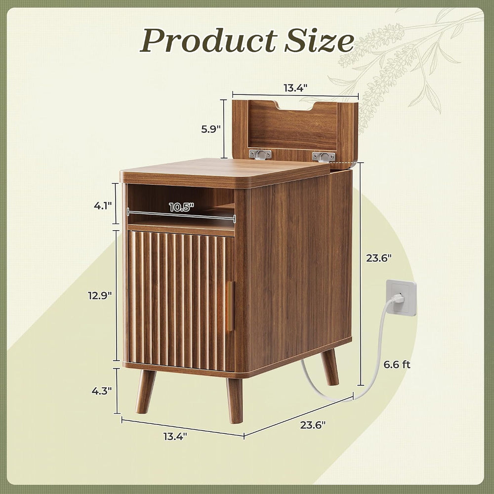 Huuger Narrow End Table with Charging Station, USB-C Port, Fluted Nightstand ...