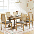 Dining Chairs Set of 6 for Dining Room & Kitchen, French Country Rattan Cane Back Chairs with Linen Upholstered Seat and S-Spring Support, Dark Gray