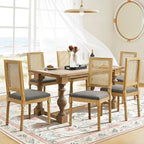 Dining Chairs Set of 6 for Dining Room & Kitchen, French Country Rattan Cane Back Chairs with Linen Upholstered Seat and S-Spring Support, Dark Gray