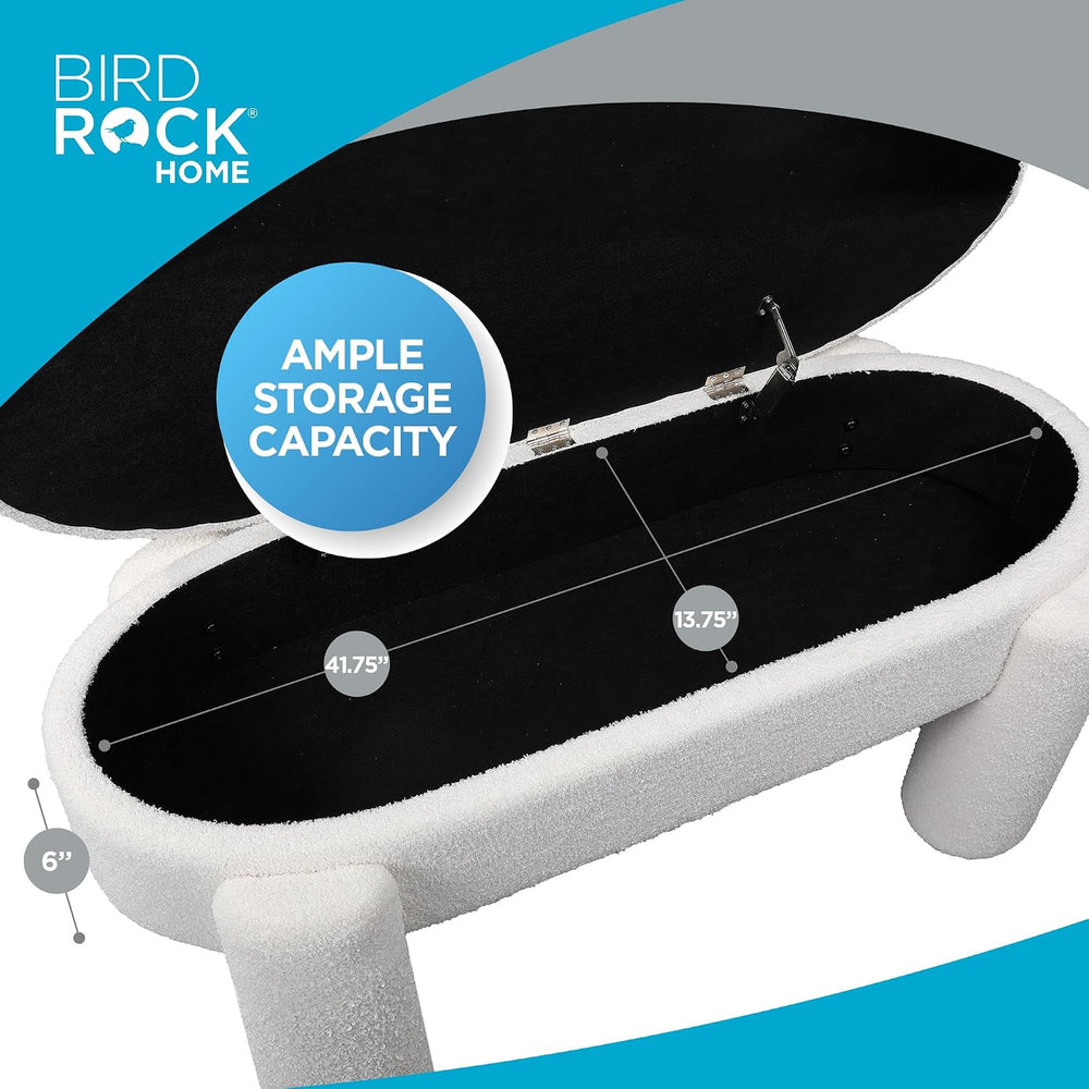 BIRDROCK HOME Sherpa Upholstered Storage Bench | Cozy Seat with Soft Sherpa C...