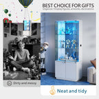 Lvifur 71” Glass Display Cabinet with Lights and Human Body Sensor - White | Pop-Up 4mm Tempered Glass Door; Safety Lockable Keys; Adjustable Lights; 6 feet Tall; Ample Storage Space; Durable Material